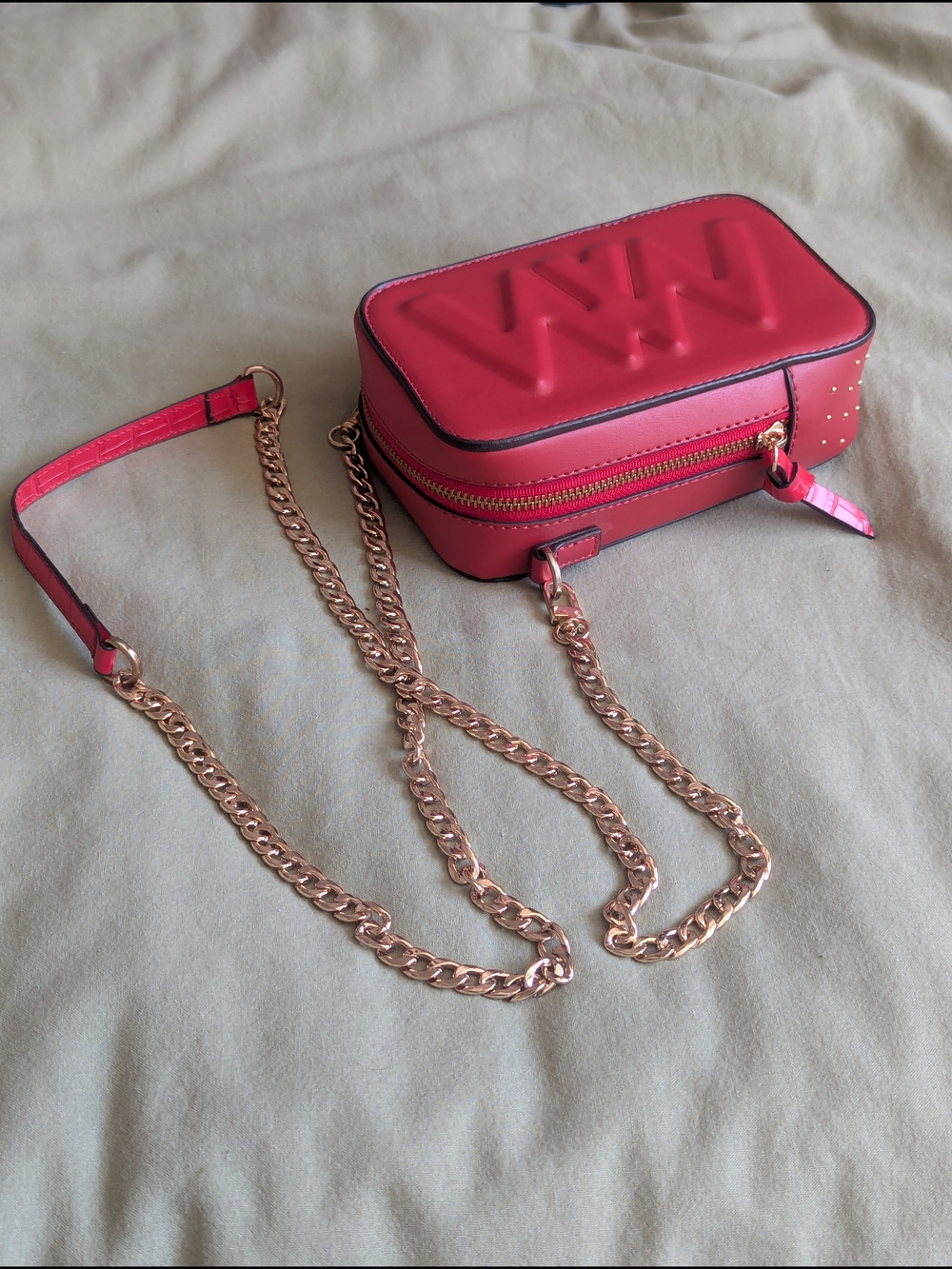 Red Crossbody Bag with Gold Chain Strap